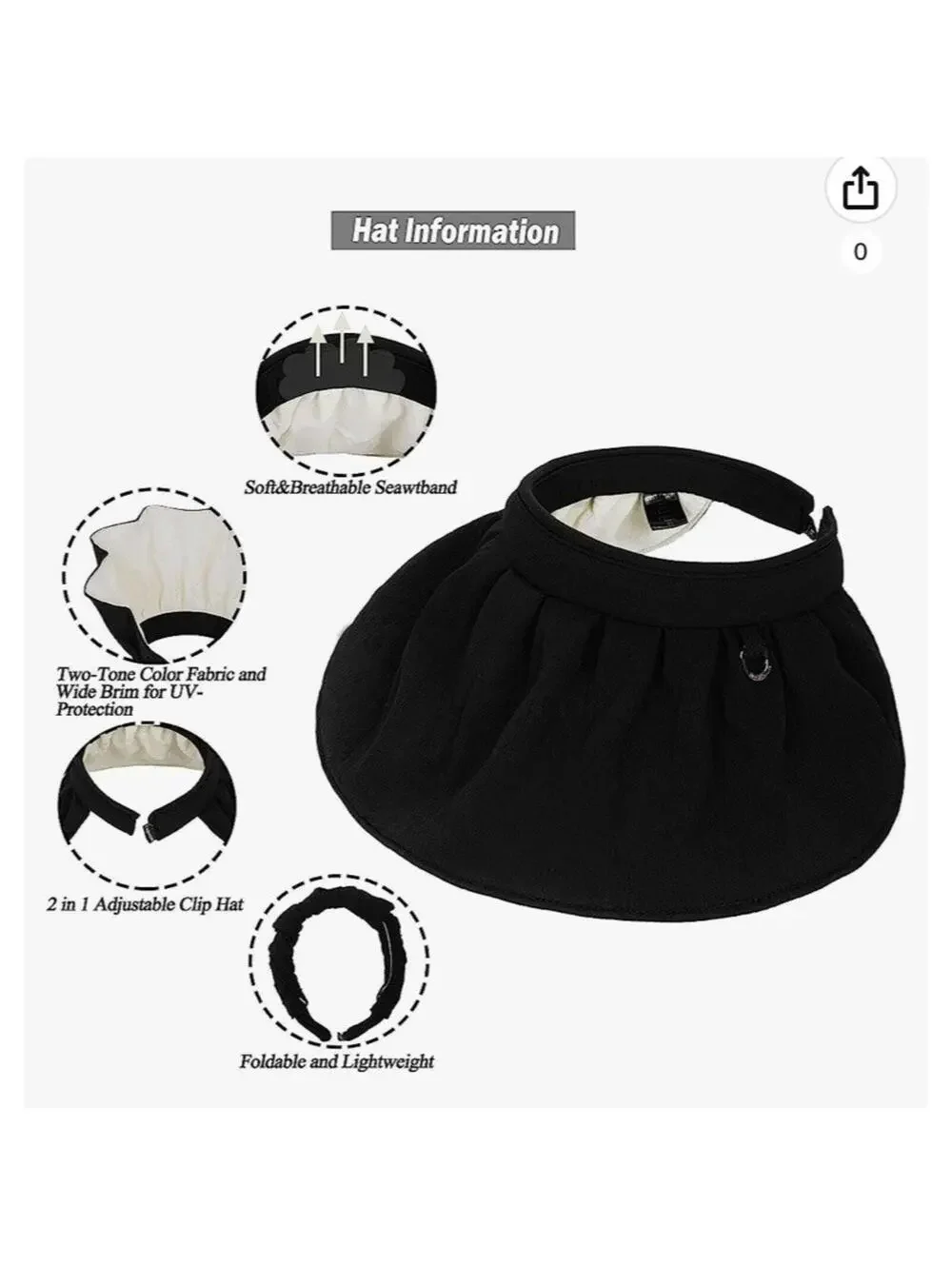 Ladies women summer sun visor beach hat Brand New Black
